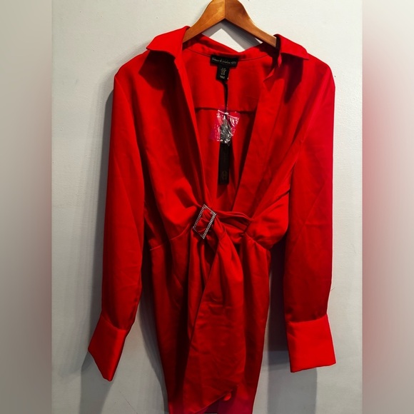 House of Harlow 1960 Red Satin Long Sleeve mini cocktail Christmas holiday - Picture 6 of 15
